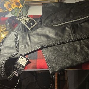 Black Leather Chapswith Braided Details